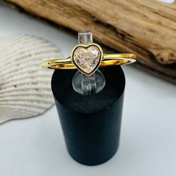 Gold Plated Sterling Silver Cz Heart Ring - Picture 2 of 6